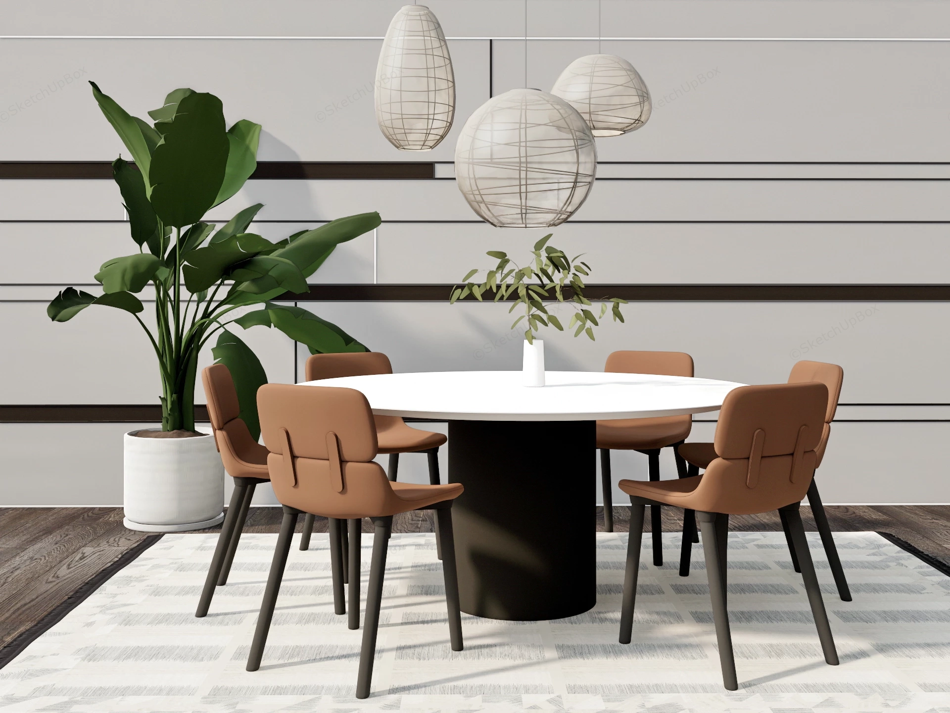 Modern Mid Century Inspired Dining Space sketchup model preview - SketchupBox