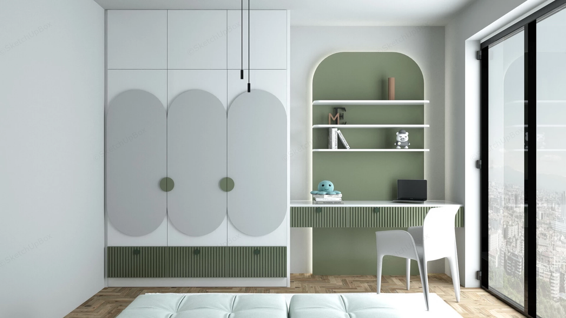 Modern Children's Room Study And Storage Unit sketchup model preview - SketchupBox