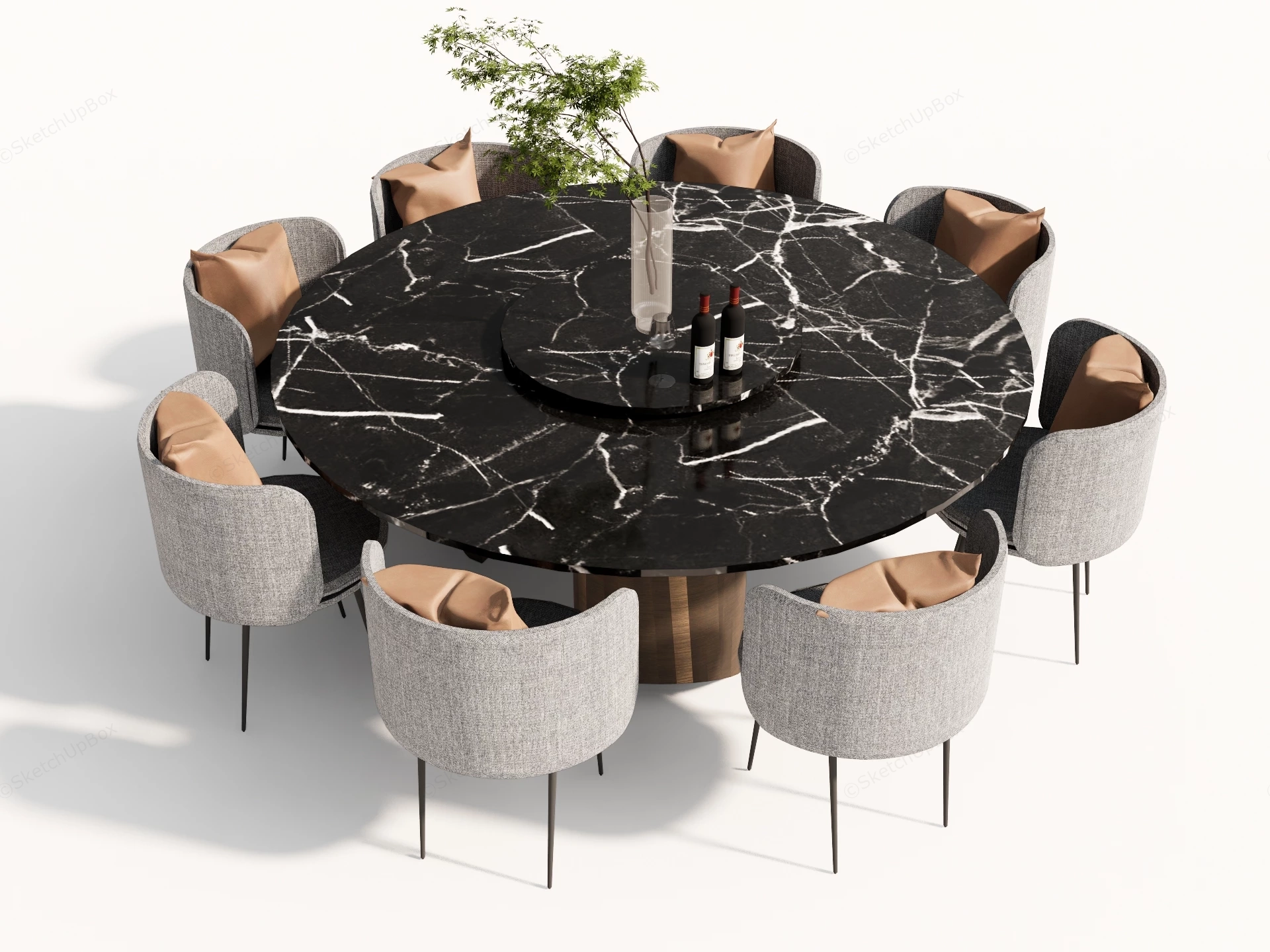Modern 8 Person Round Dining Room Set sketchup model preview - SketchupBox