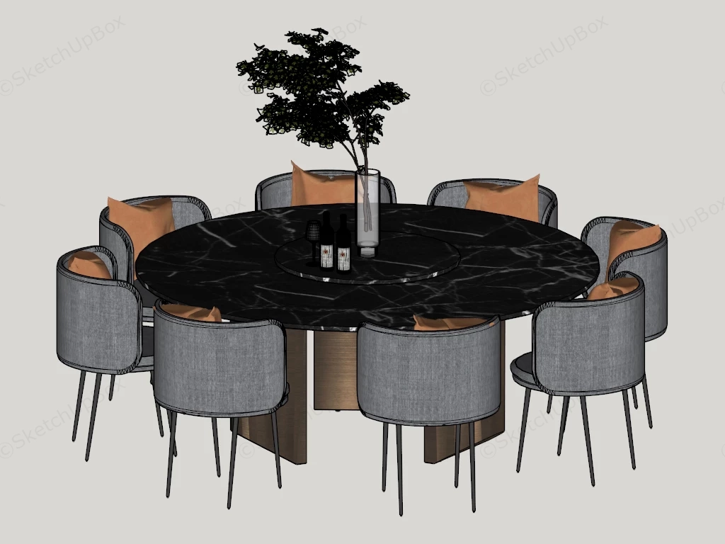 Modern 8 Person Round Dining Room Set sketchup model preview - SketchupBox