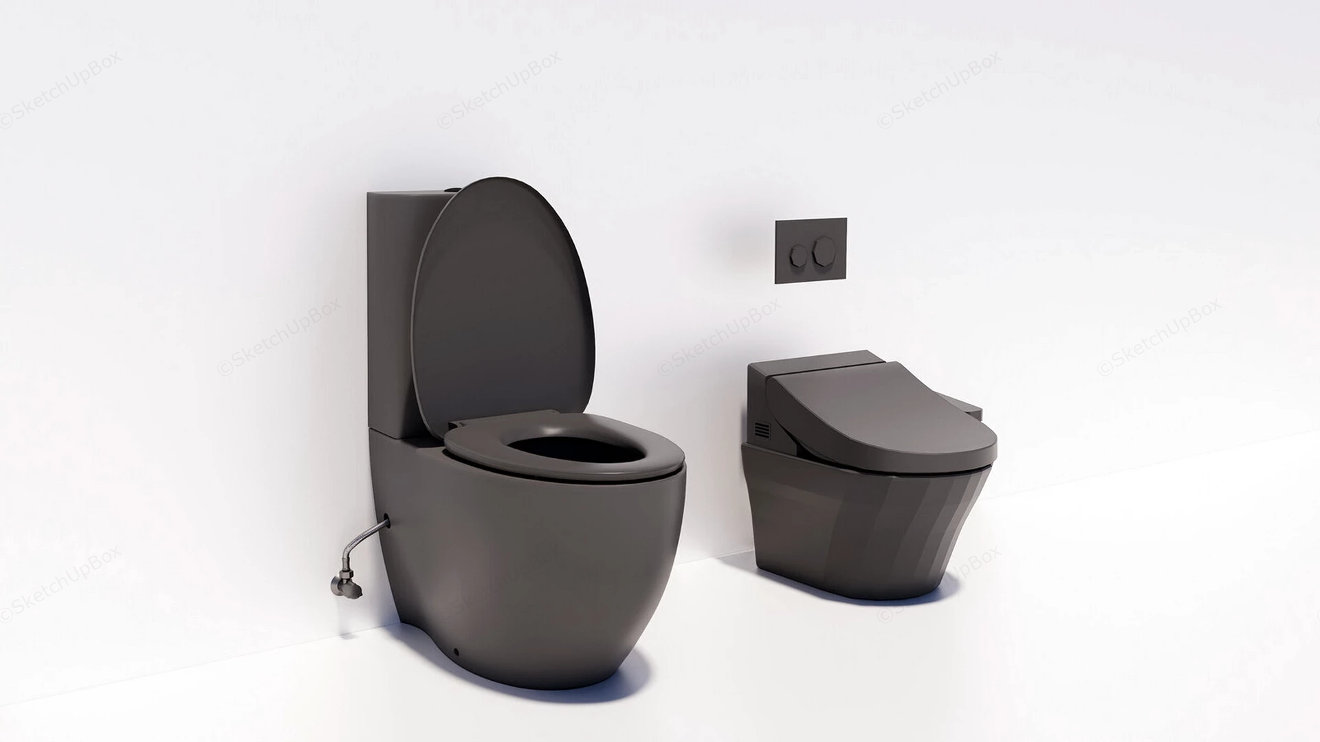 Floor Mounted Toilet & Bidet sketchup model preview - SketchupBox