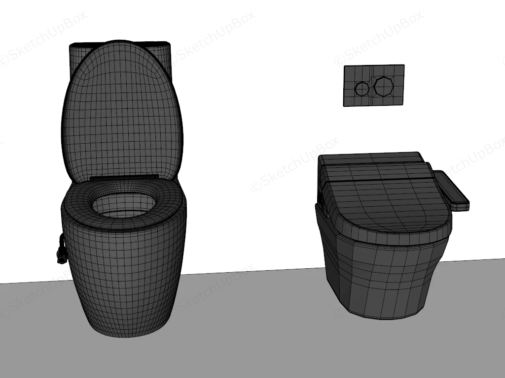 Floor Mounted Toilet & Bidet sketchup model preview - SketchupBox