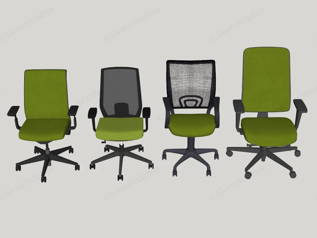 Four Ergonomic Office Task Chairs sketchup model preview - SketchupBox