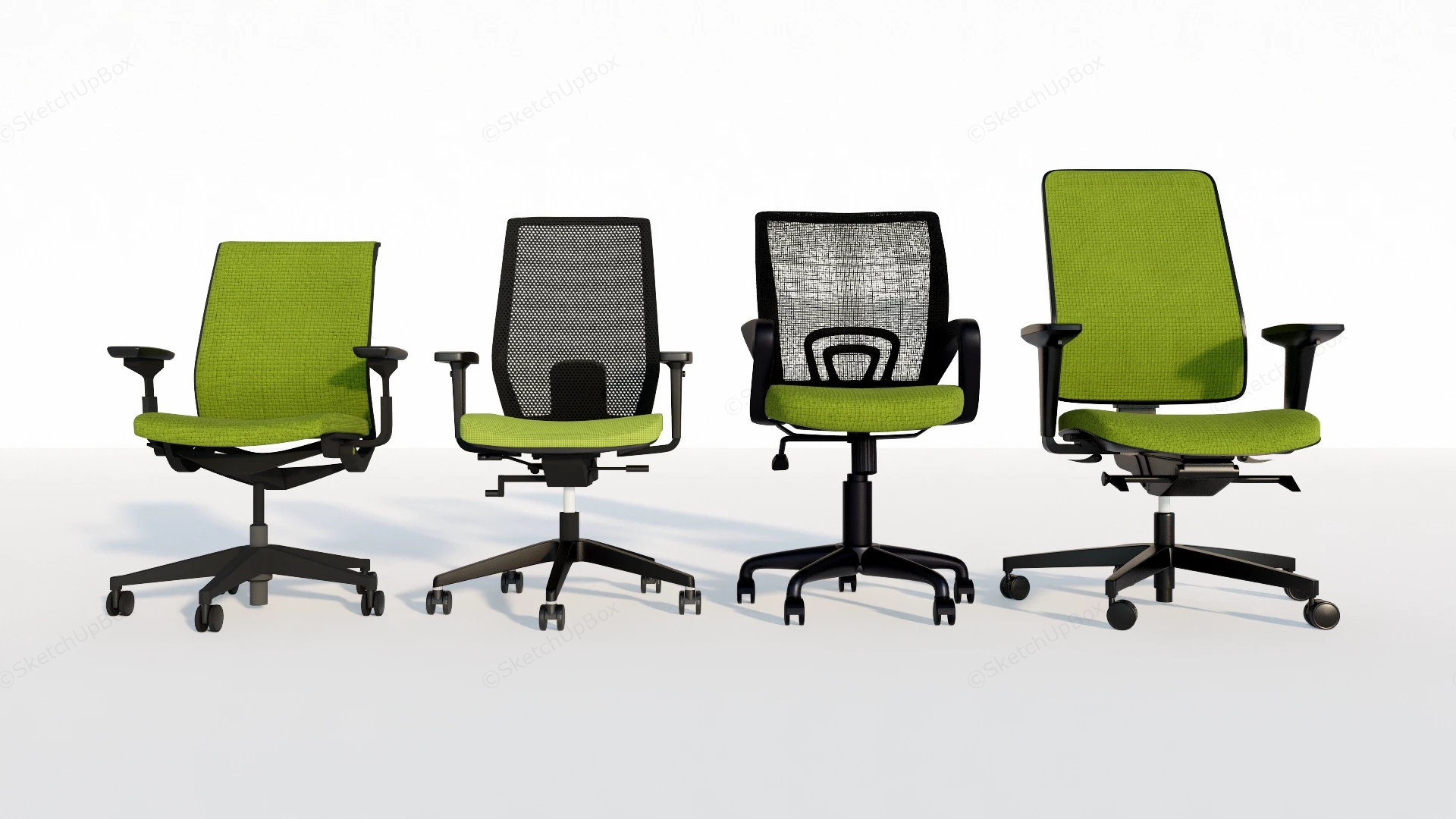 Four Ergonomic Office Task Chairs sketchup model preview - SketchupBox