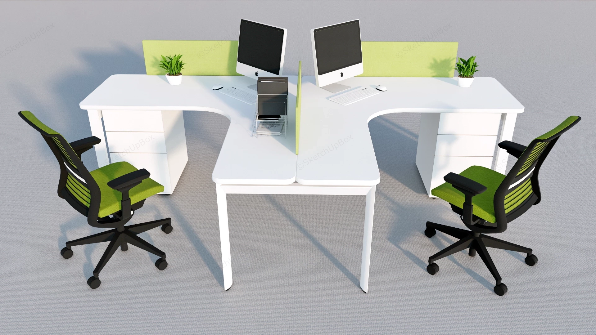 Modern 2 Person Workstation Desk Layout sketchup model preview - SketchupBox