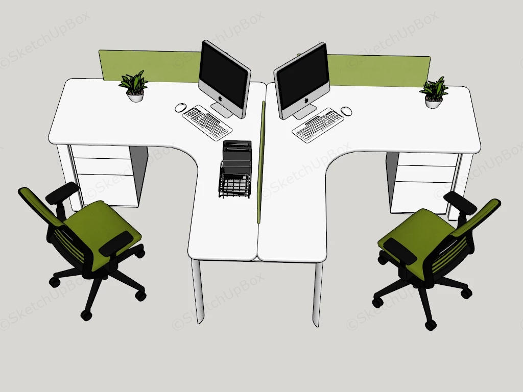 Modern 2 Person Workstation Desk Layout sketchup model preview - SketchupBox