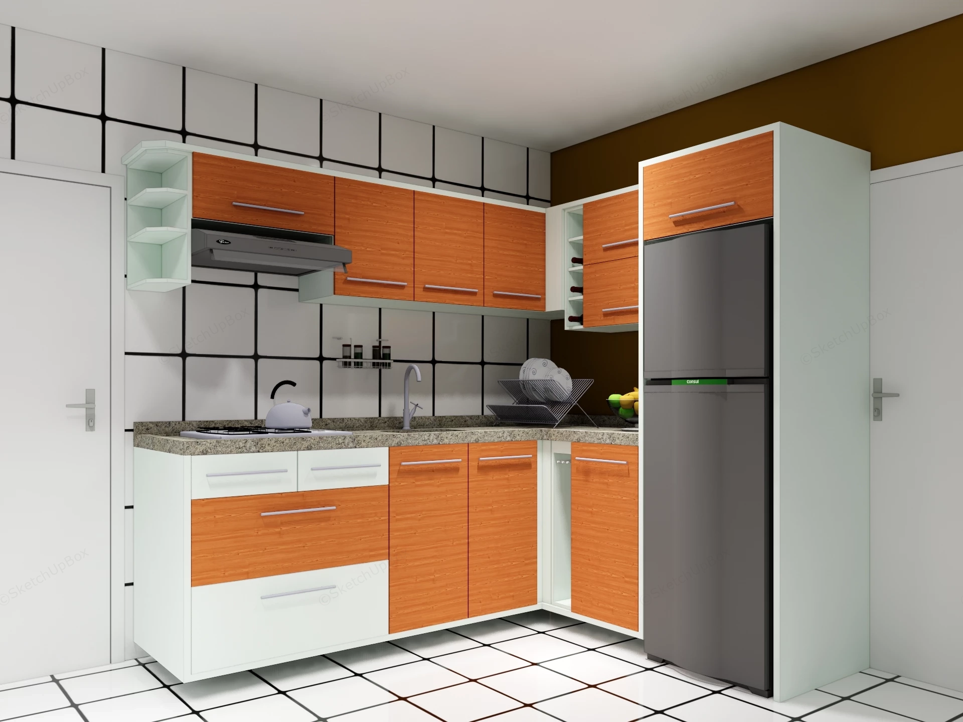 Small L Shaped Kitchen sketchup model preview - SketchupBox