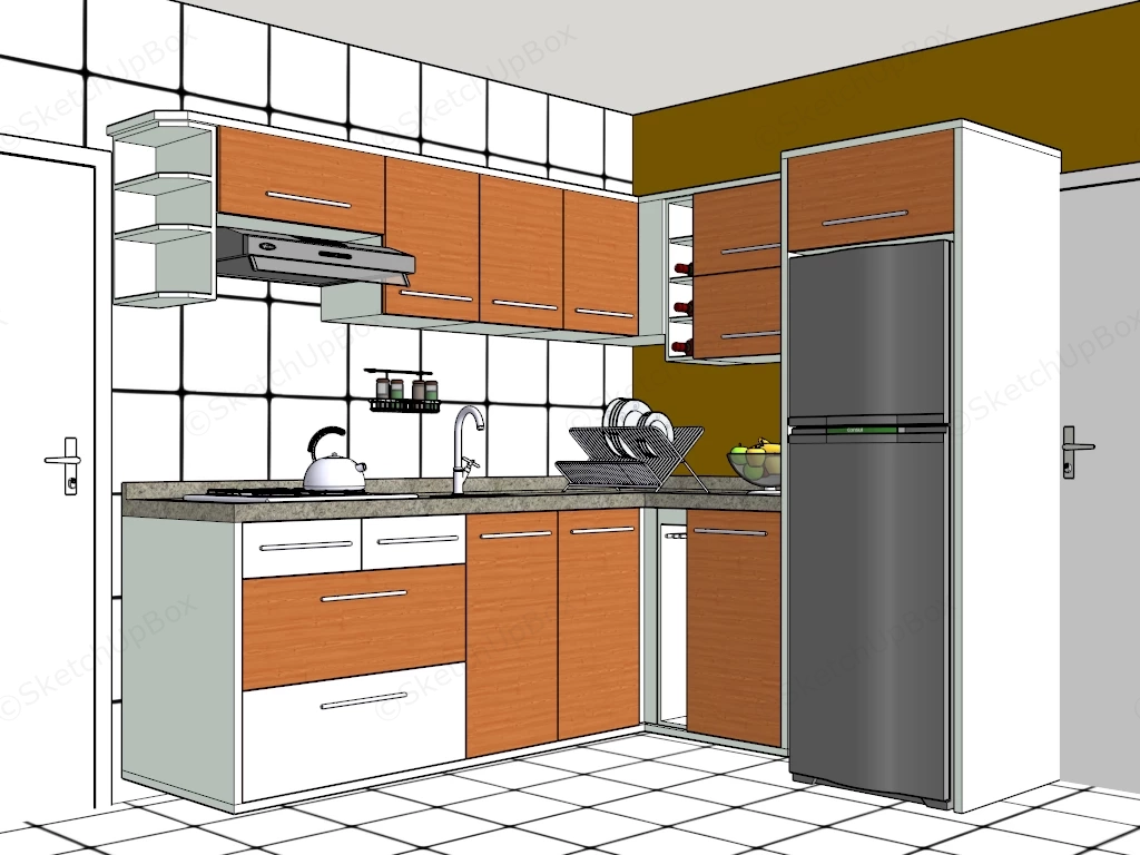 Small L Shaped Kitchen sketchup model preview - SketchupBox