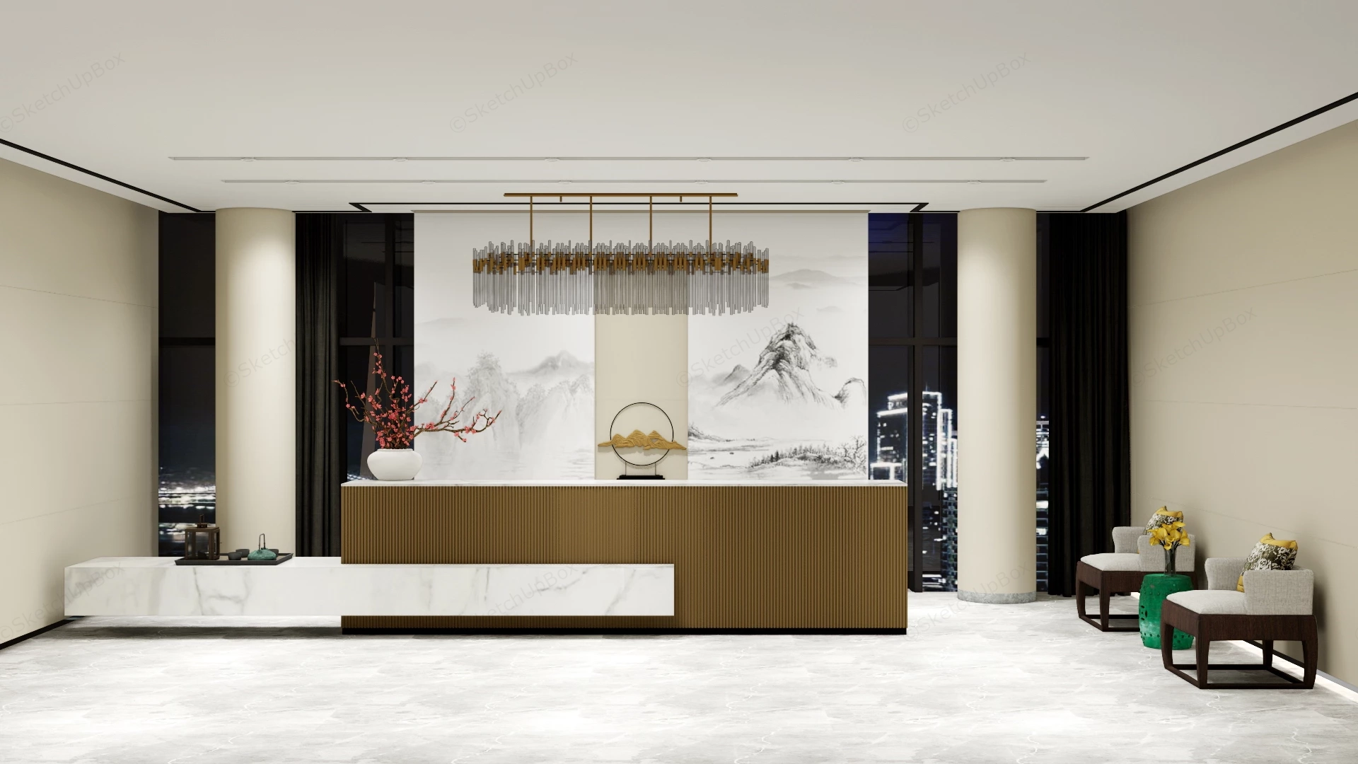 Contemporary Hotel Lobby Reception Area sketchup model preview - SketchupBox