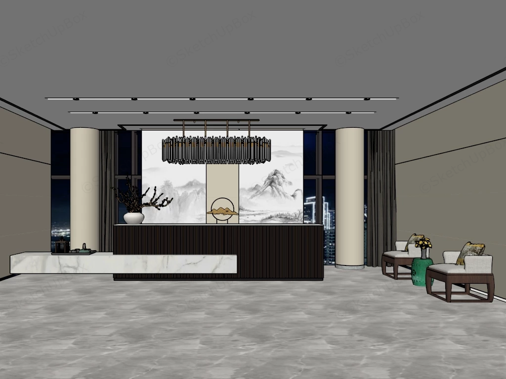 Contemporary Hotel Lobby Reception Area sketchup model preview - SketchupBox