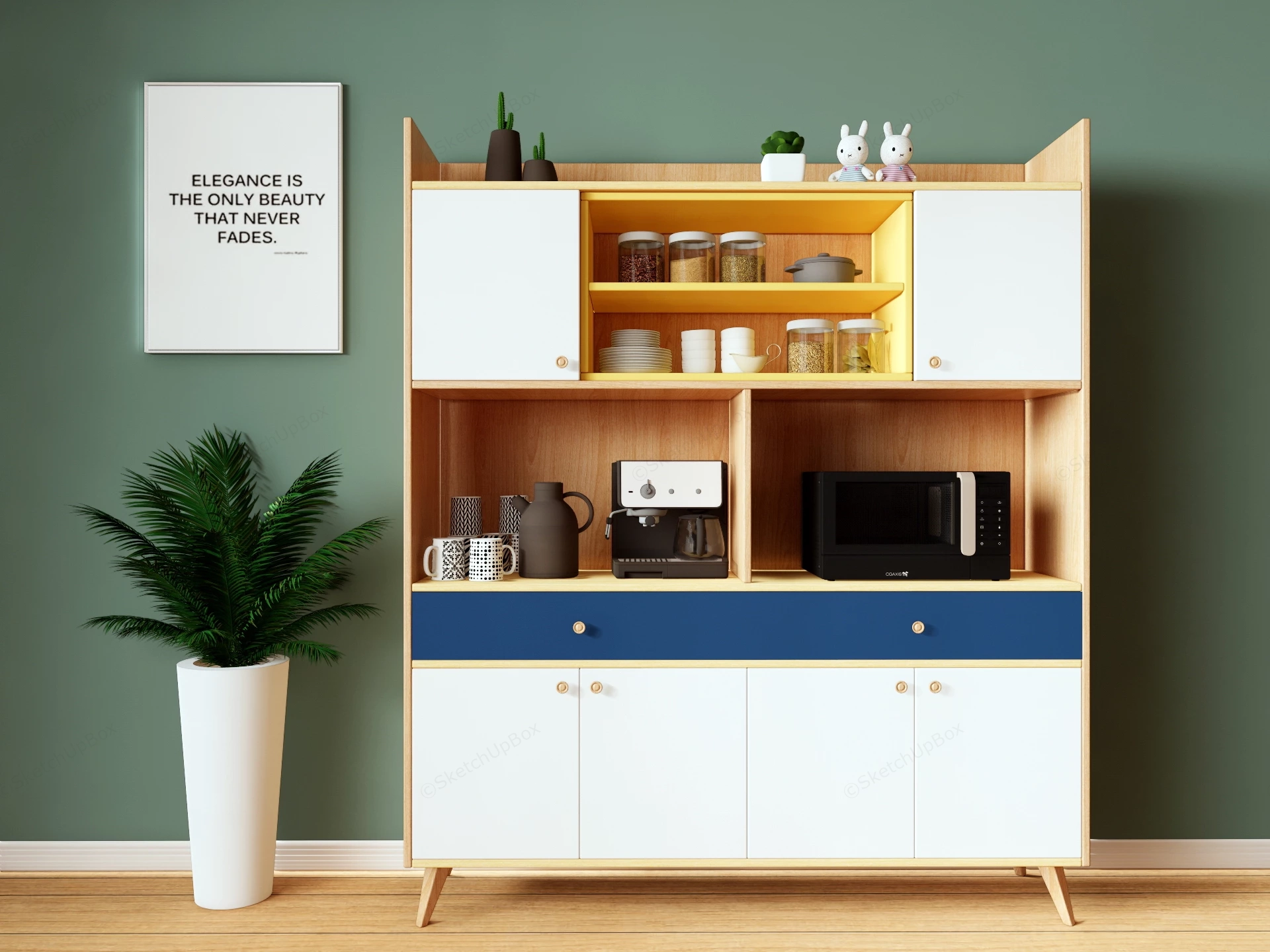 Scandinavian Modular Kitchen Buffet Hutch sketchup model preview - SketchupBox