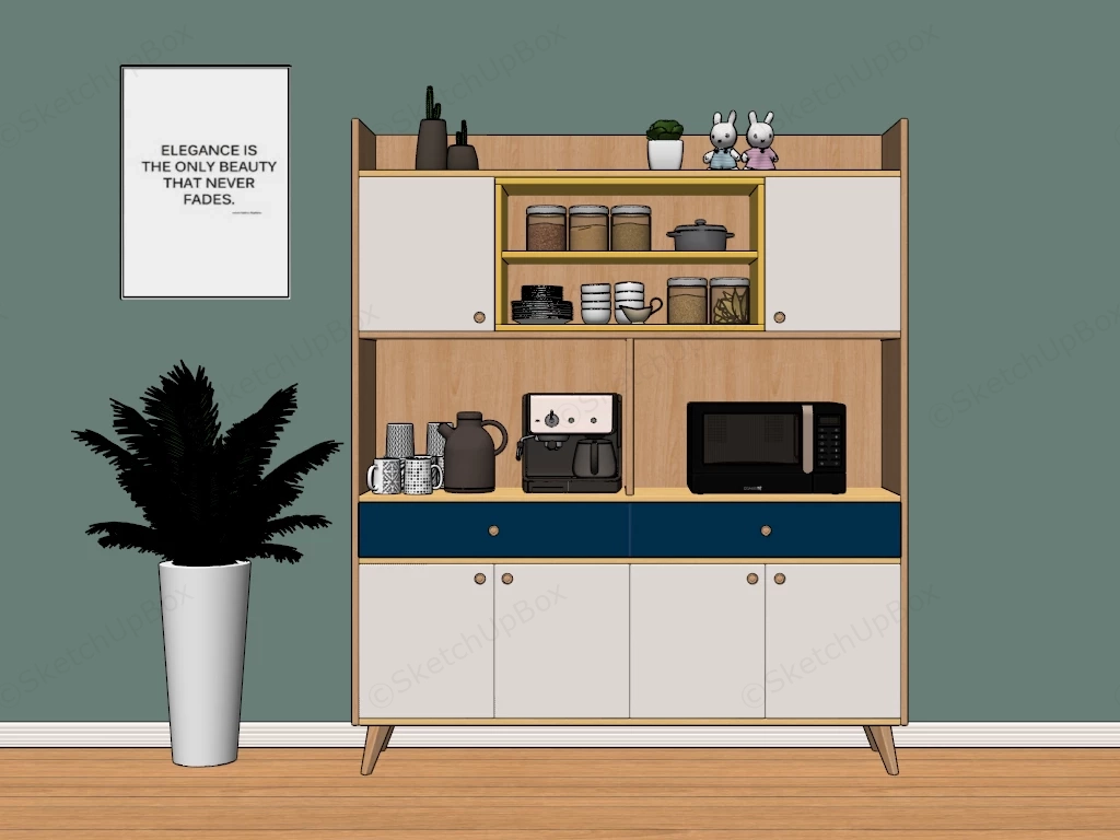 Scandinavian Modular Kitchen Buffet Hutch sketchup model preview - SketchupBox