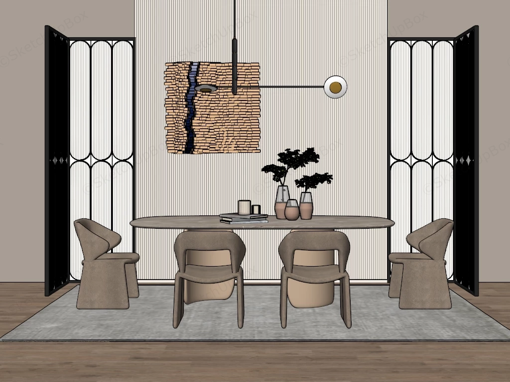 High End Organic Modern Dining Room sketchup model preview - SketchupBox