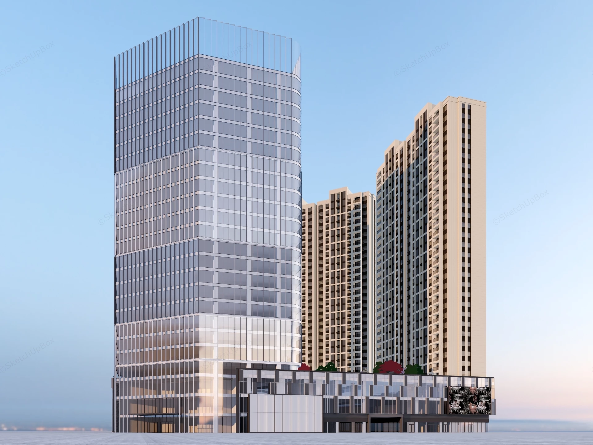 Modern Mixed Use Skyscraper Complex sketchup model preview - SketchupBox