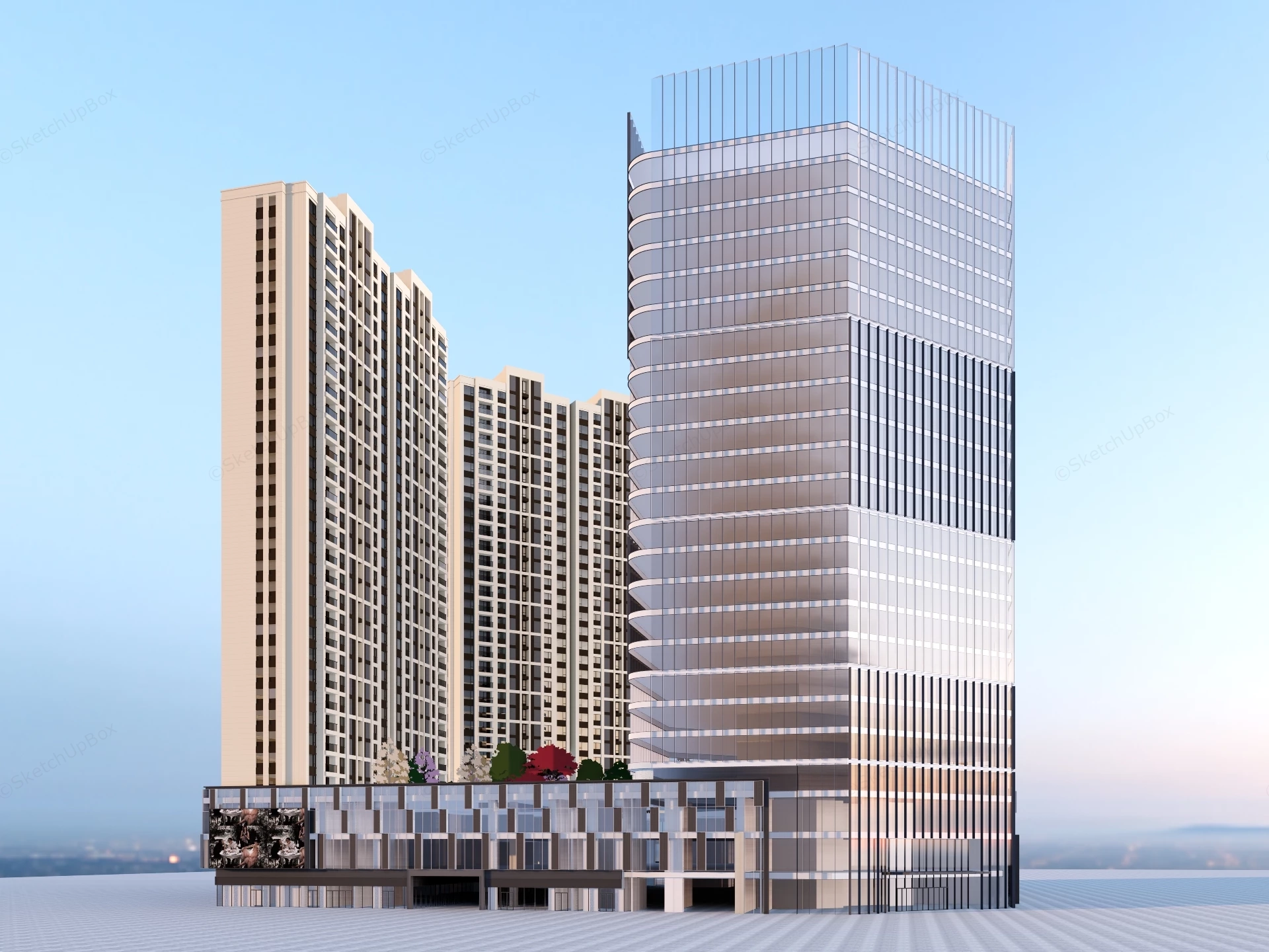 Modern Mixed Use Skyscraper Complex sketchup model preview - SketchupBox