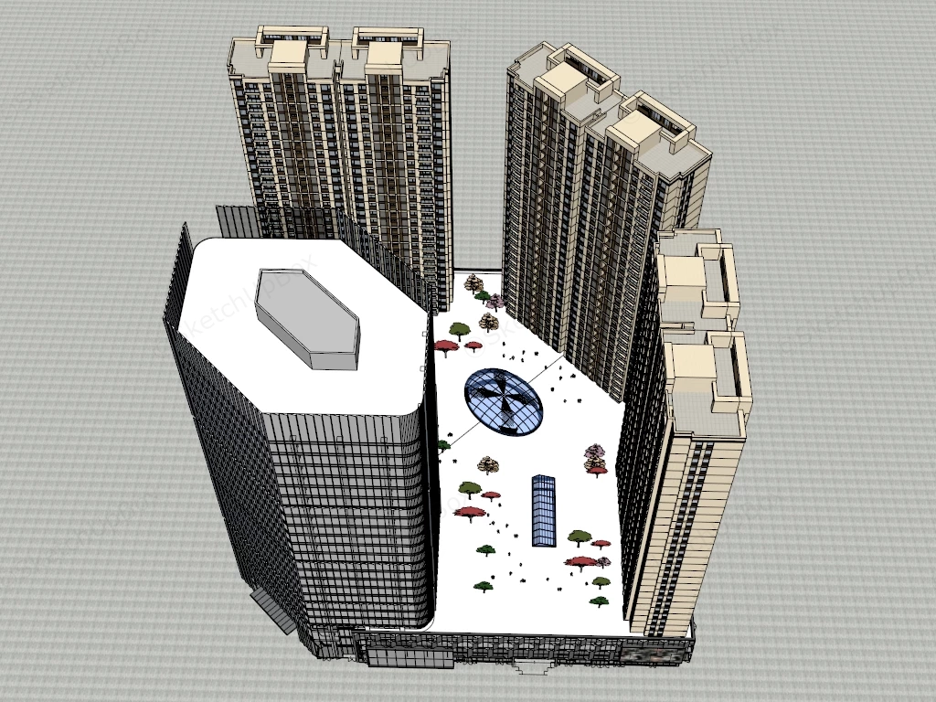 Modern Mixed Use Skyscraper Complex sketchup model preview - SketchupBox