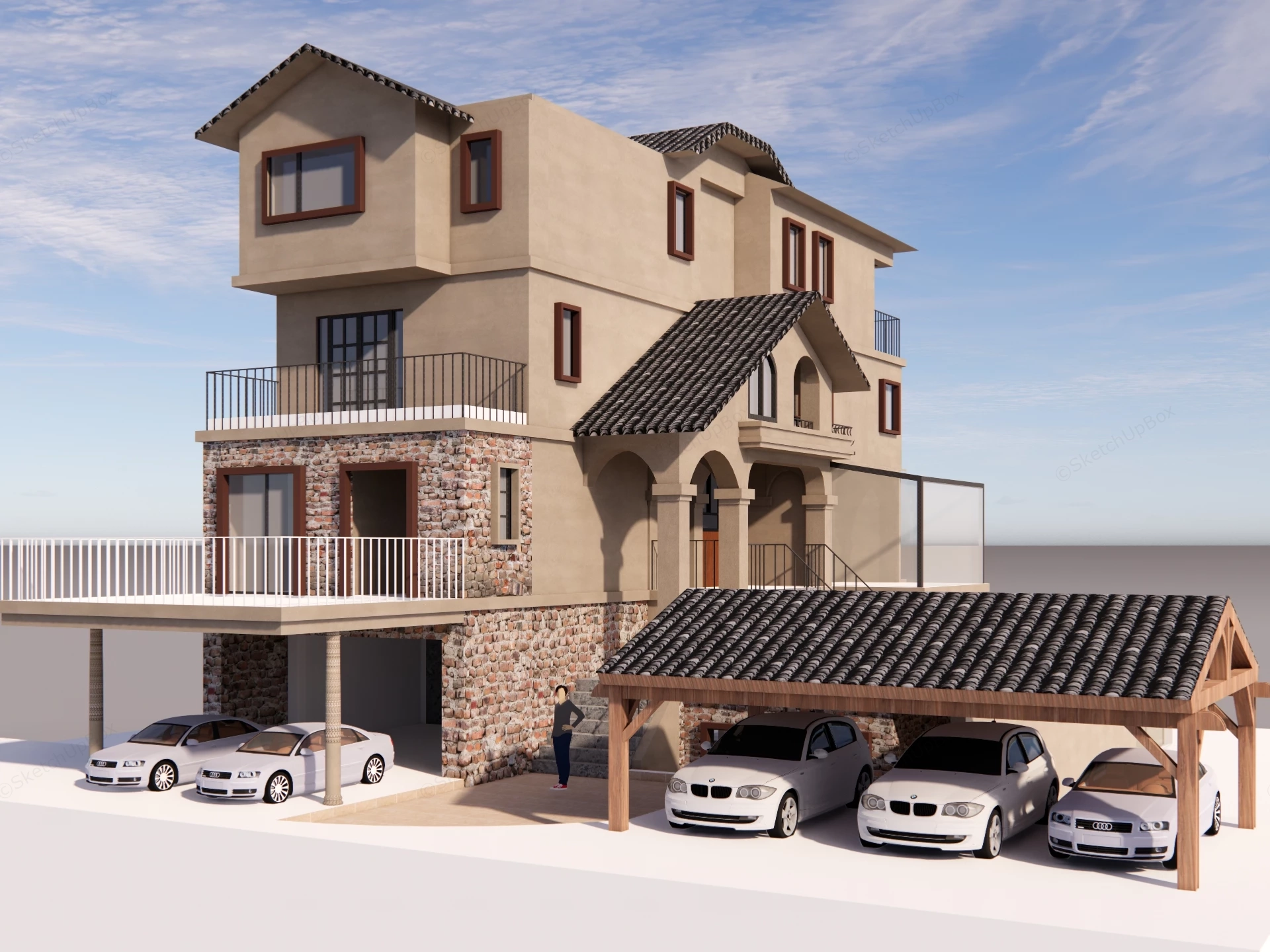 Luxury Multi Story Residential Estate sketchup model preview - SketchupBox