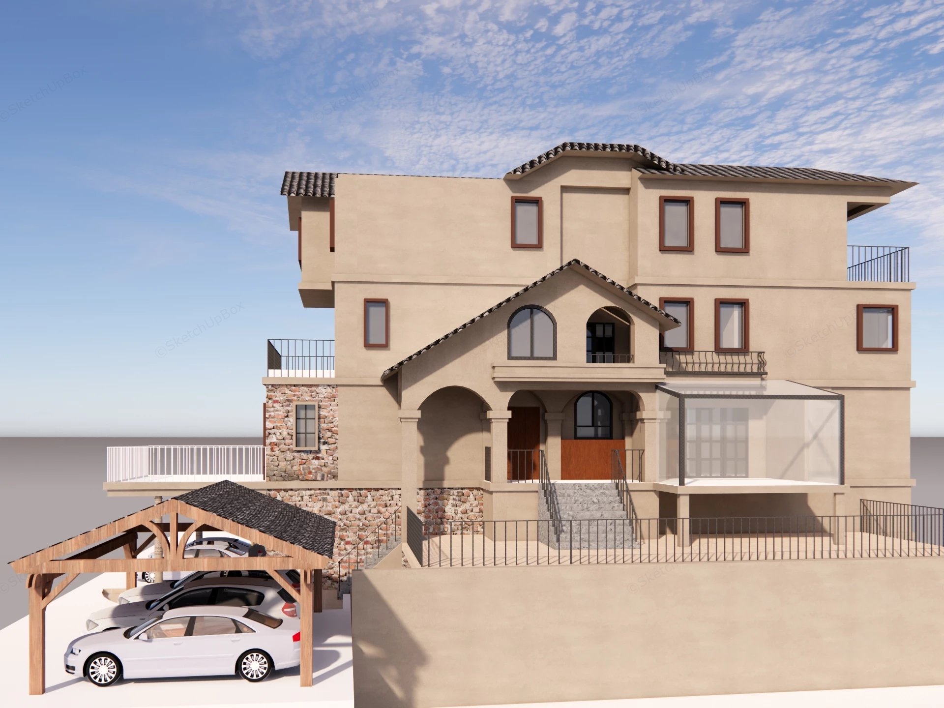 Luxury Multi Story Residential Estate sketchup model preview - SketchupBox