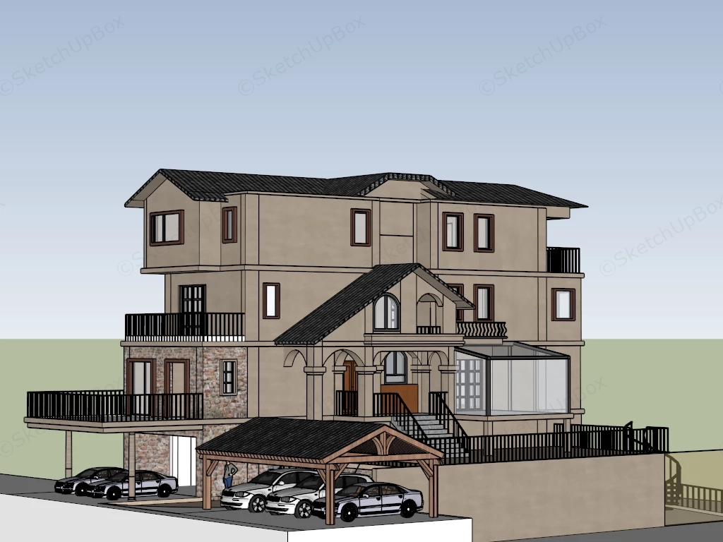 Luxury Multi Story Residential Estate sketchup model preview - SketchupBox