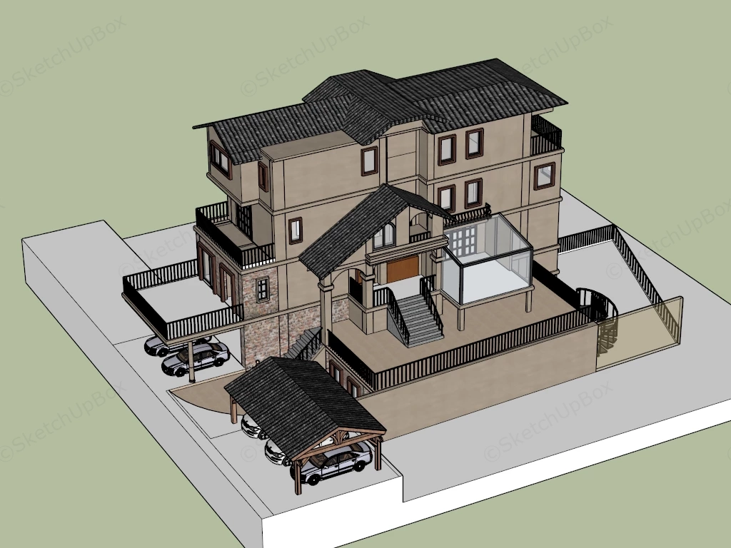 Luxury Multi Story Residential Estate sketchup model preview - SketchupBox