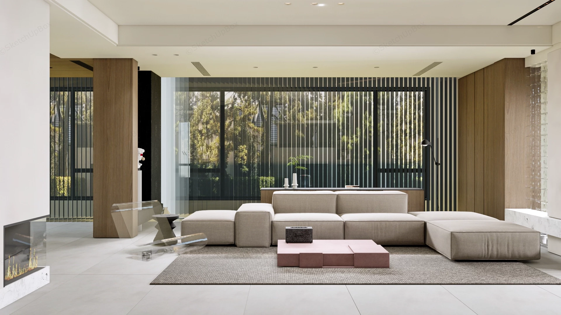 Spacious Ultra Modern Luxury Living Room sketchup model preview - SketchupBox
