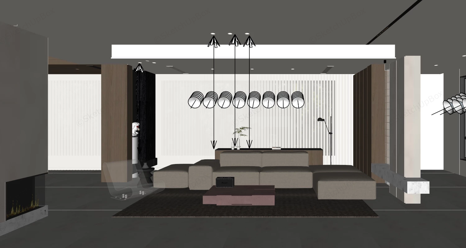 Spacious Ultra Modern Luxury Living Room sketchup model preview - SketchupBox
