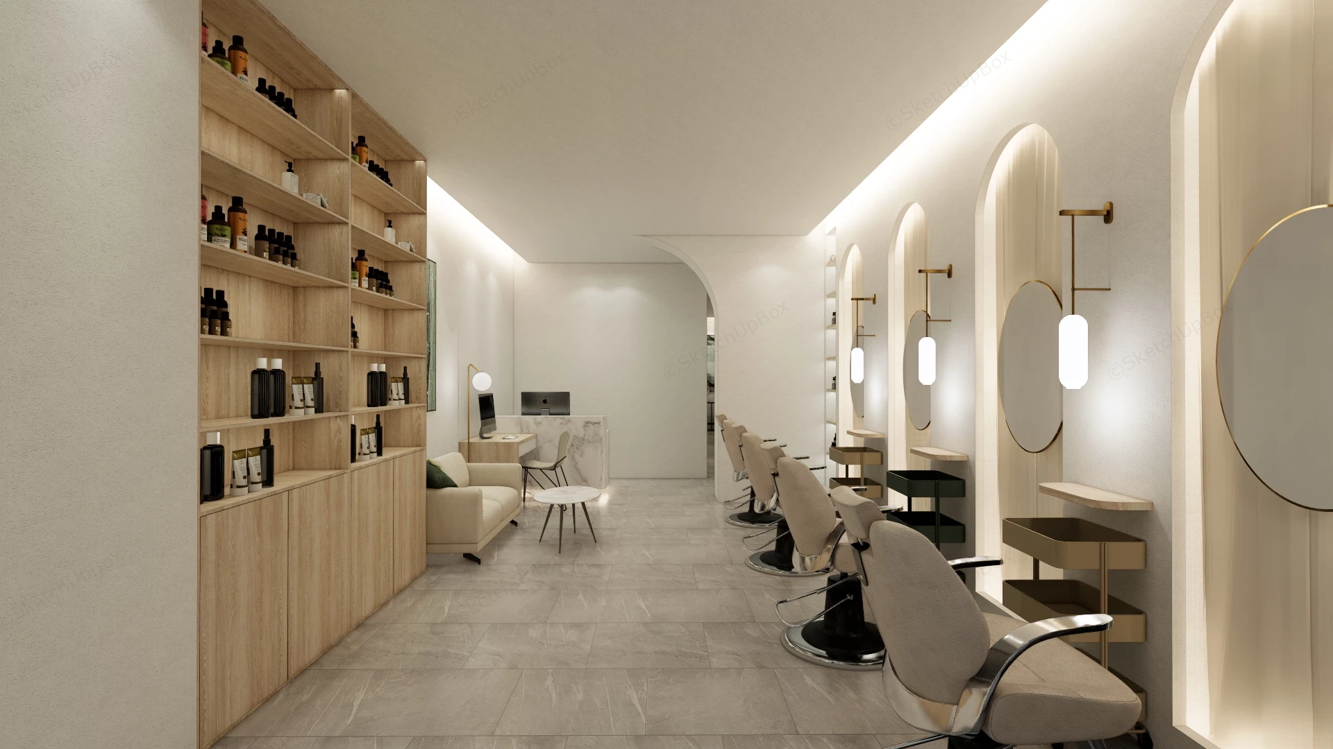 Minimalist Luxury Hair Salon Interior Layout sketchup model preview - SketchupBox