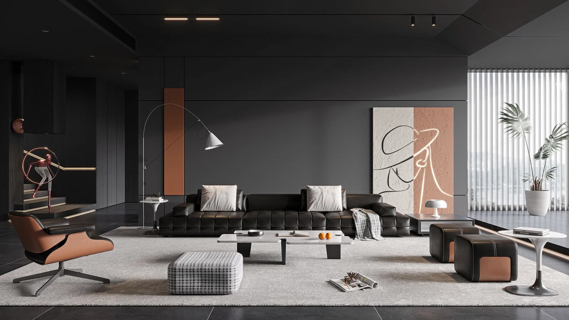 Ultra Modern Masculine Luxury Living Room sketchup model preview - SketchupBox