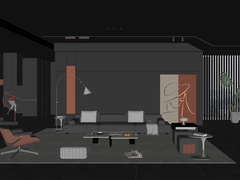 Ultra Modern Masculine Luxury Living Room sketchup model preview - SketchupBox