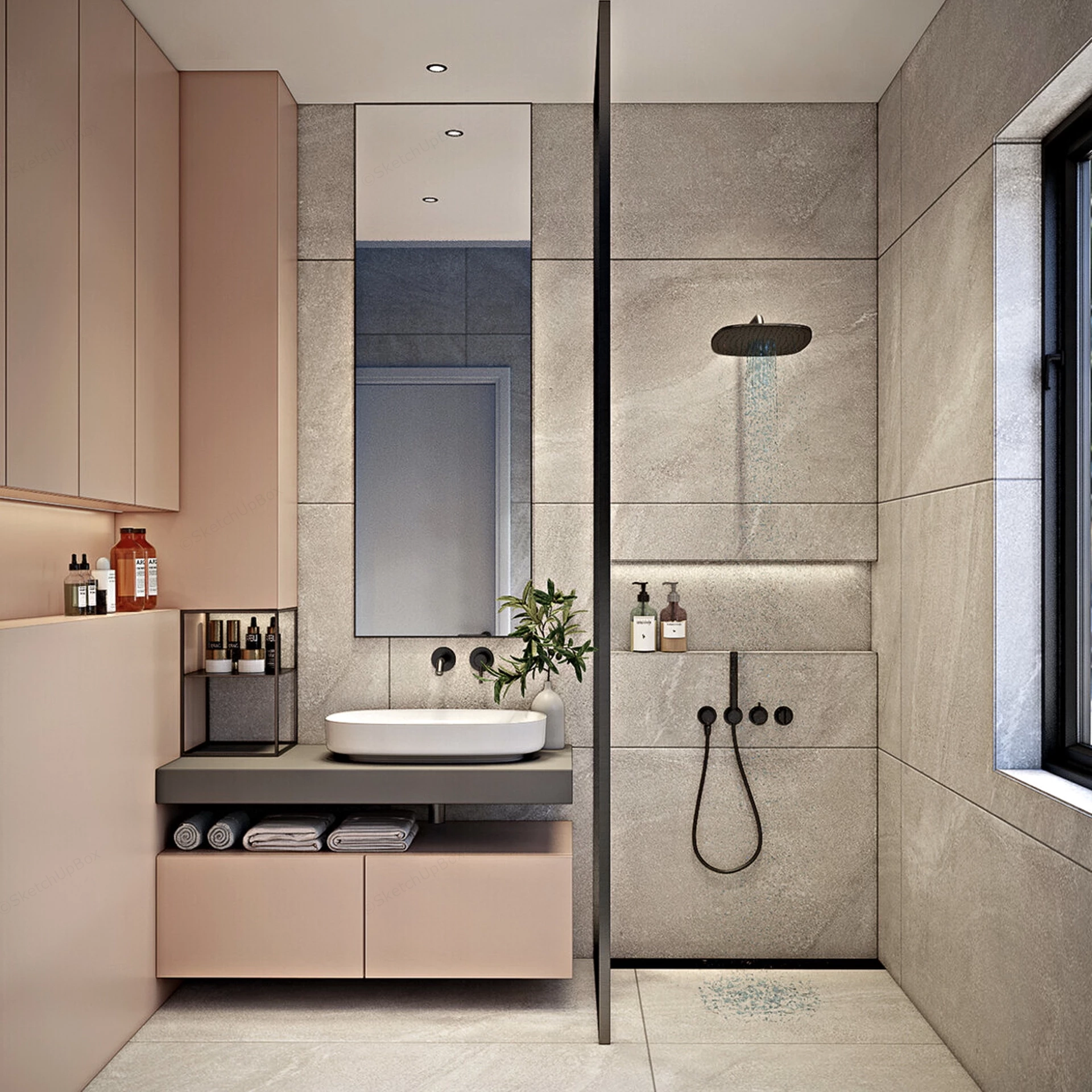 Modern Minimalist Feminine Bathroom sketchup model preview - SketchupBox