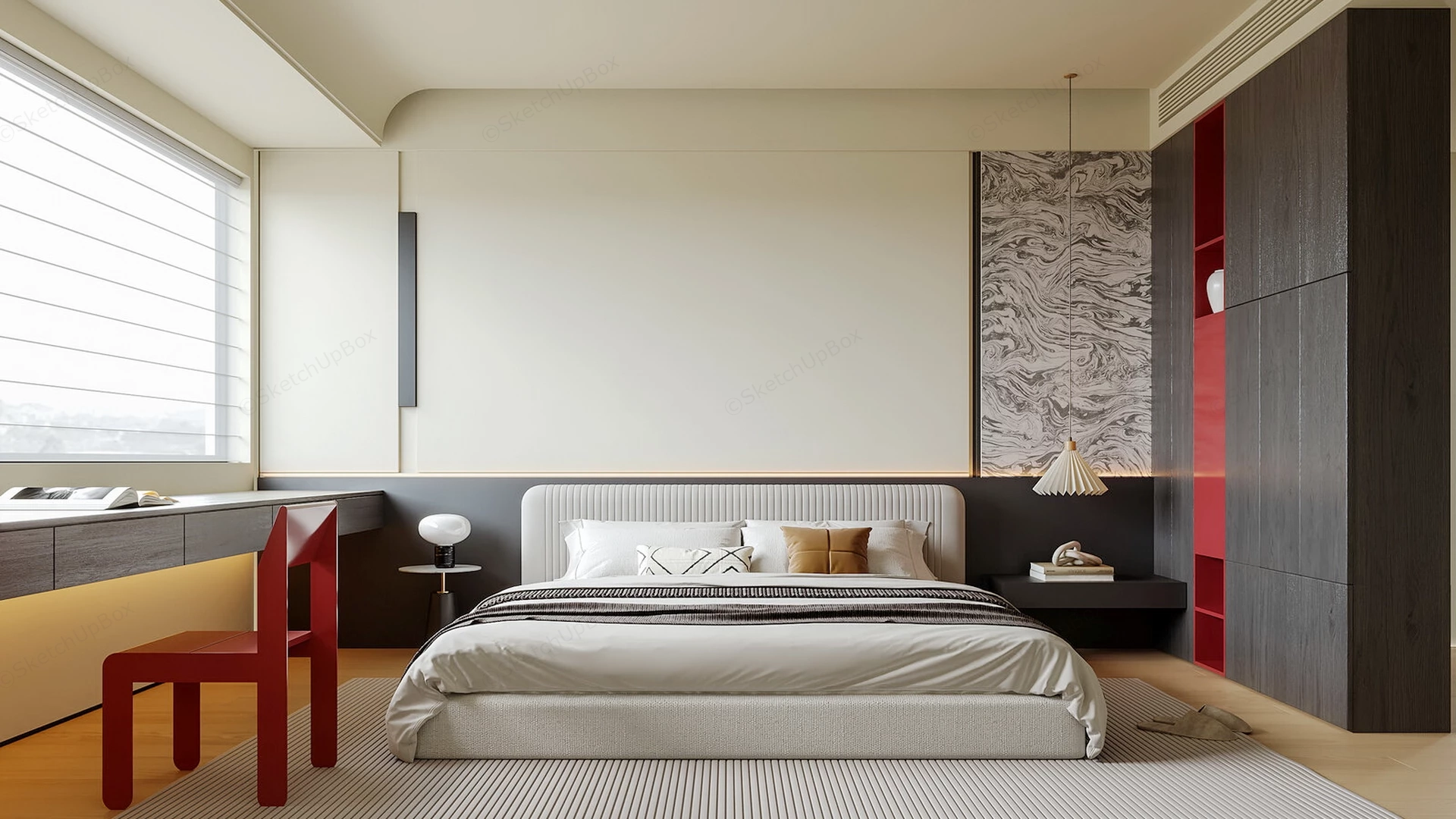Modern Asian Minimalist Style Bedroom sketchup model preview - SketchupBox