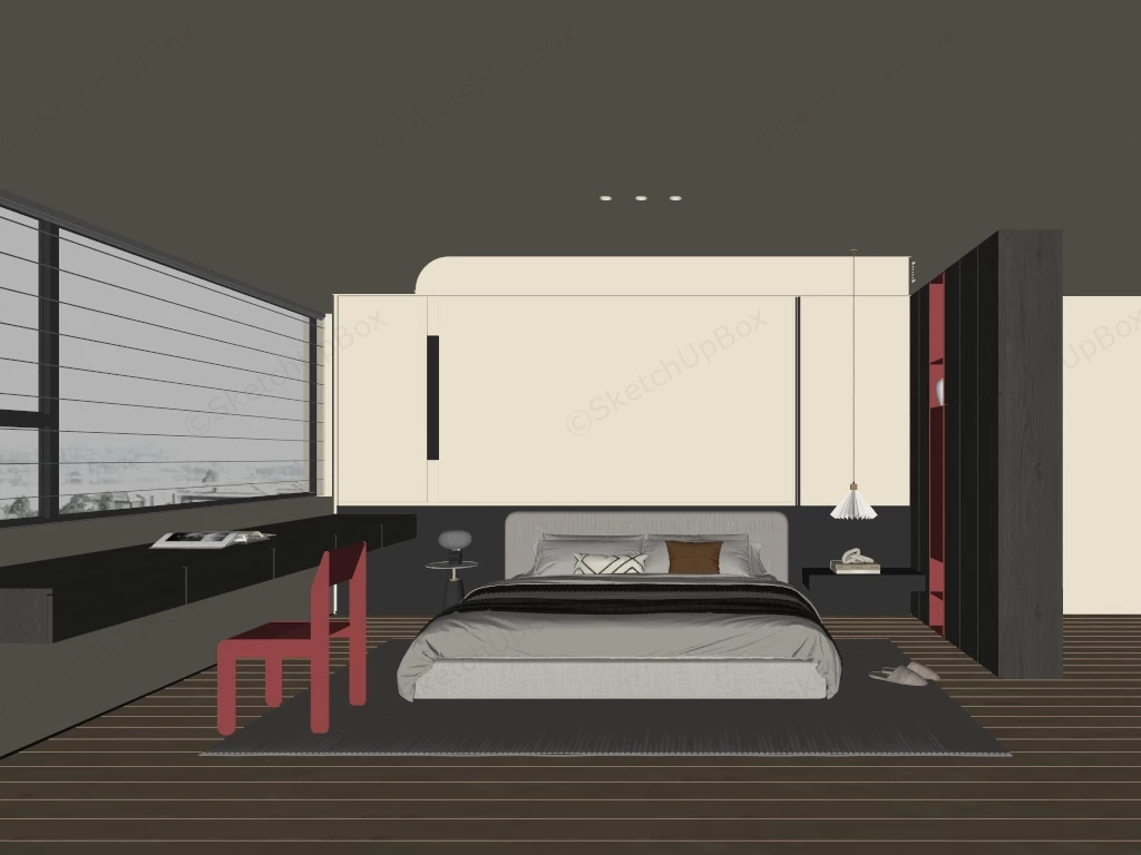 Modern Asian Minimalist Style Bedroom sketchup model preview - SketchupBox