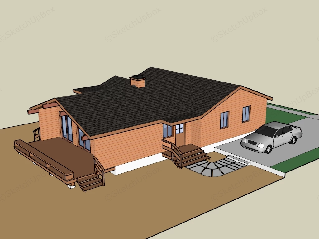 Single Story Ranch Style House sketchup model preview - SketchupBox