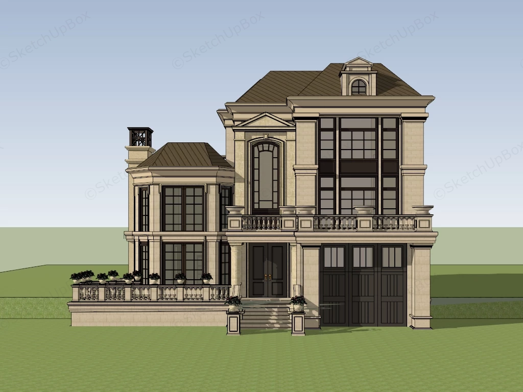 European French Neoclassical Villa Estate sketchup model preview - SketchupBox