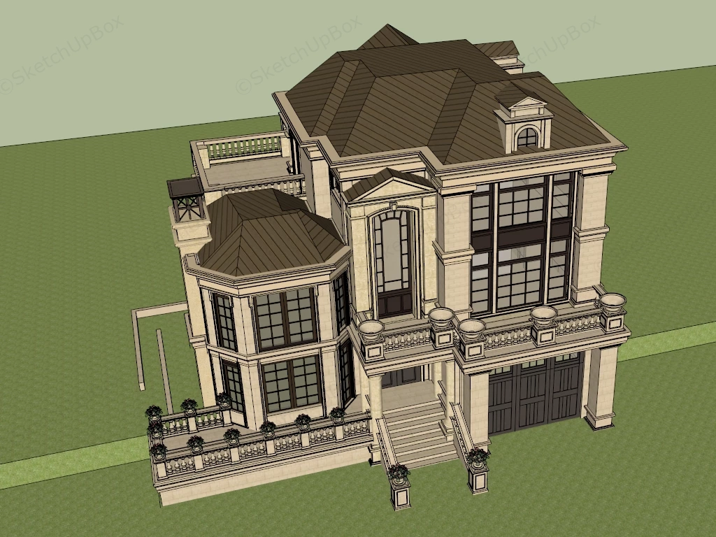 European French Neoclassical Villa Estate sketchup model preview - SketchupBox