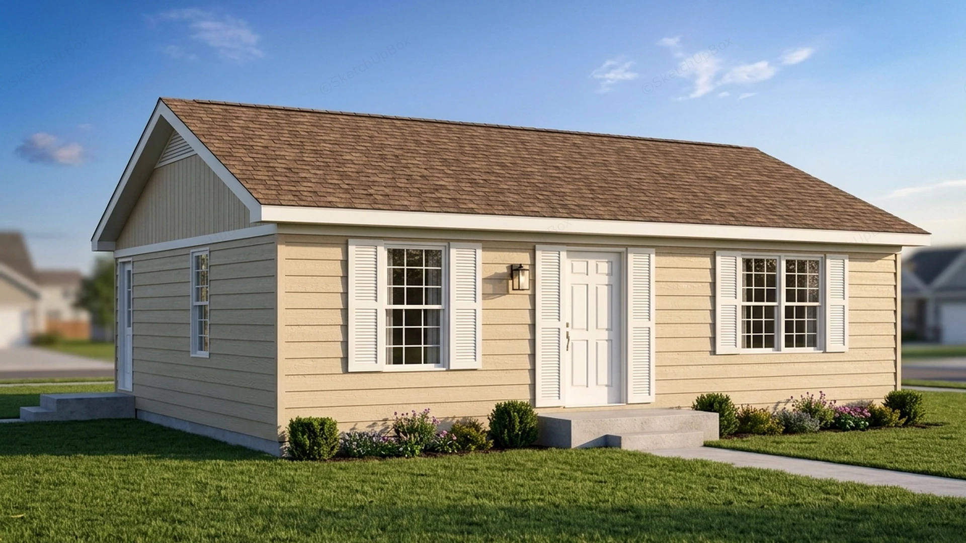 Single Story Cottage Style Home sketchup model preview - SketchupBox