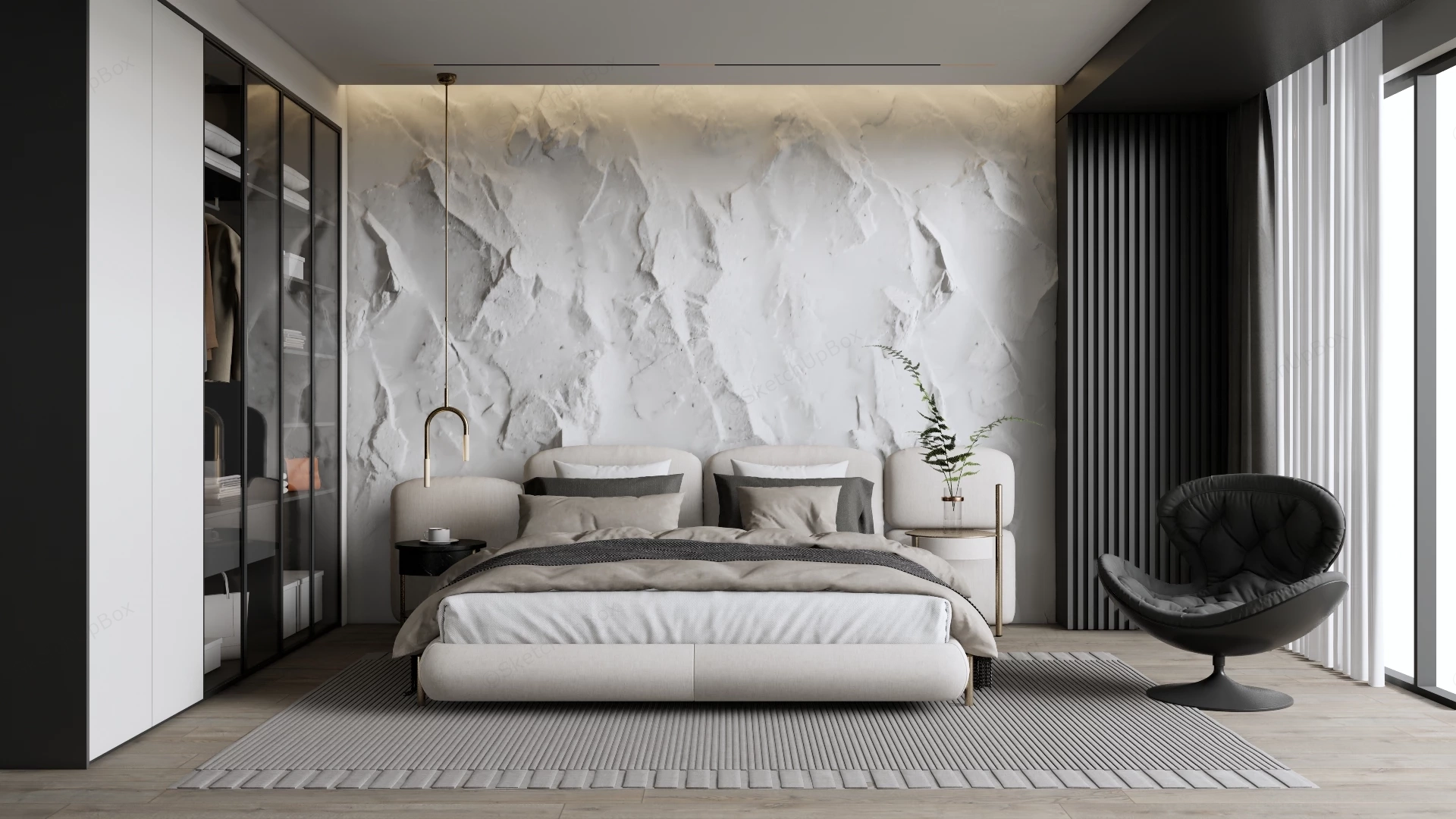 Luxurious Modern Minimalist Bedroom sketchup model preview - SketchupBox