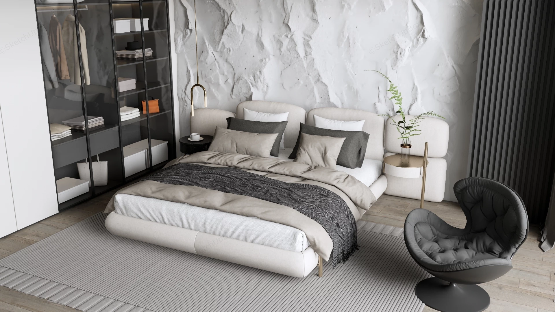 Luxurious Modern Minimalist Bedroom sketchup model preview - SketchupBox