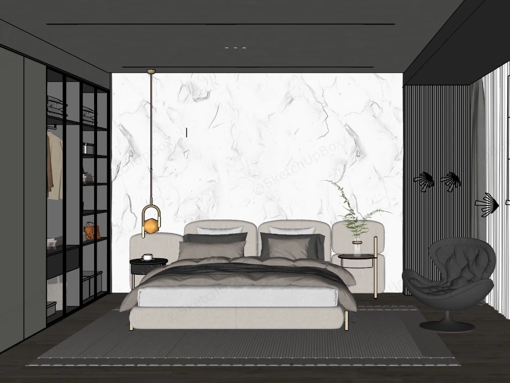 Luxurious Modern Minimalist Bedroom sketchup model preview - SketchupBox