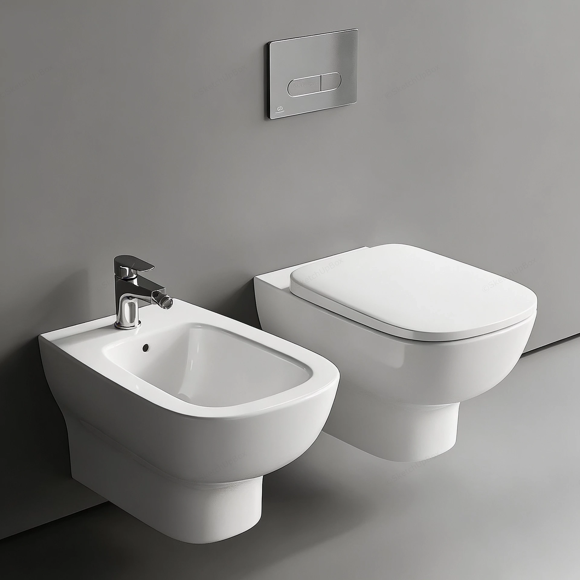 Wall Hung Toilet And Bidet sketchup model preview - SketchupBox