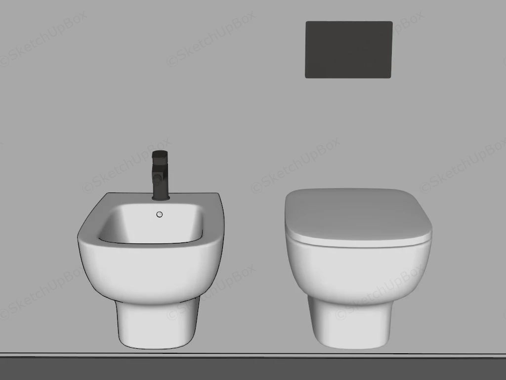 Wall Hung Toilet And Bidet sketchup model preview - SketchupBox