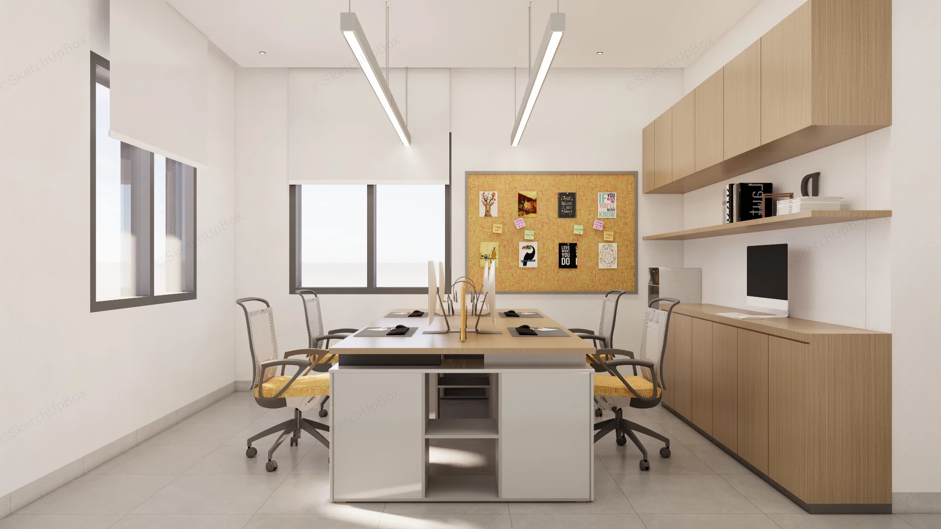 Modern Minimalist Four Person Office Workspace sketchup model preview - SketchupBox