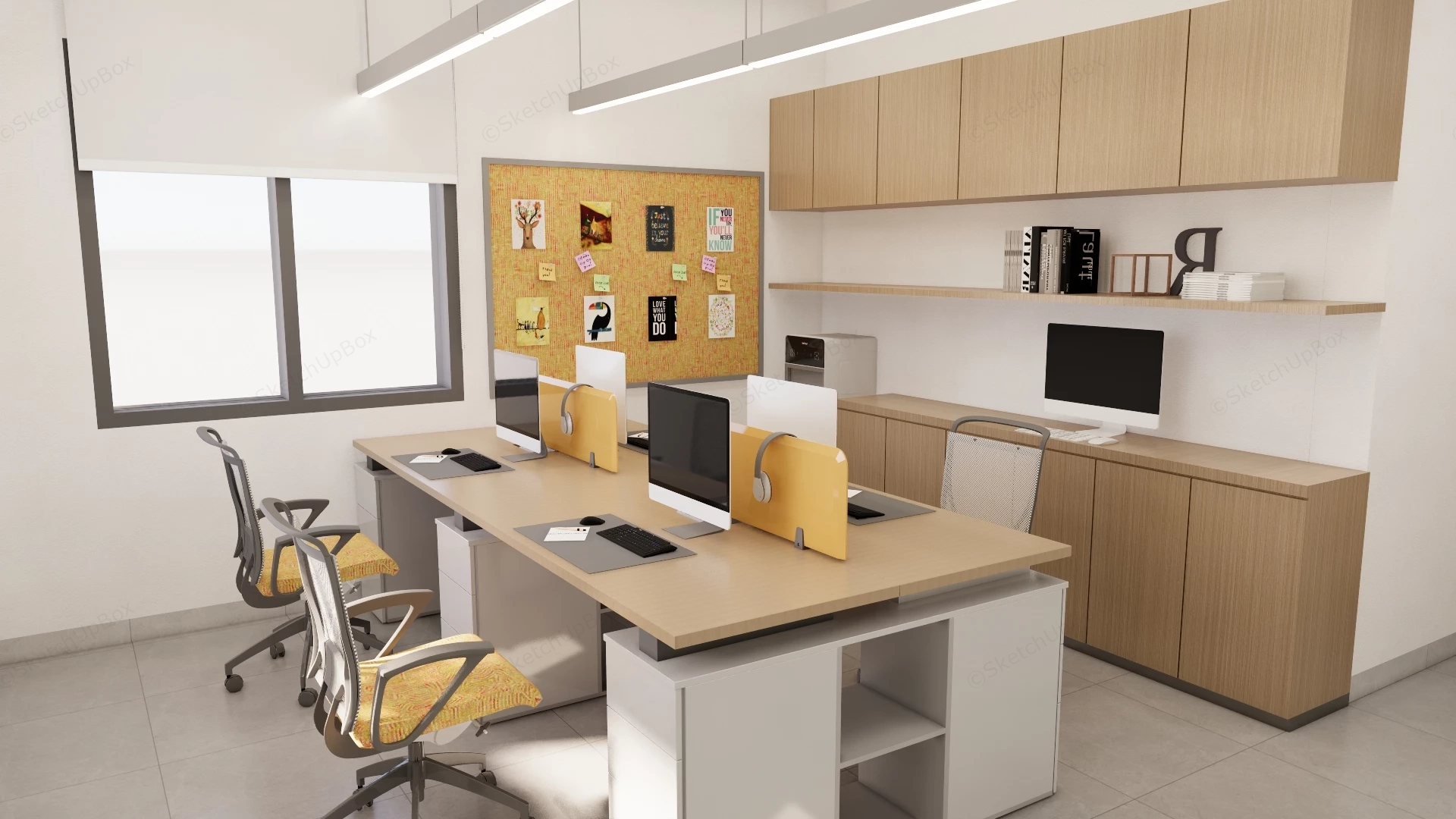 Modern Minimalist Four Person Office Workspace sketchup model preview - SketchupBox
