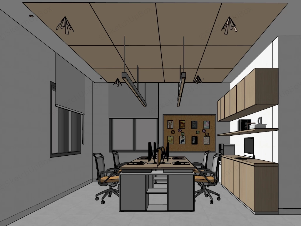 Modern Minimalist Four Person Office Workspace sketchup model preview - SketchupBox