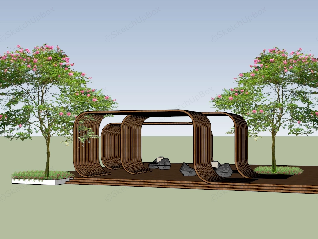 Modern Eco Friendly Outdoor Sculptural Wooden Pavilions sketchup model preview - SketchupBox