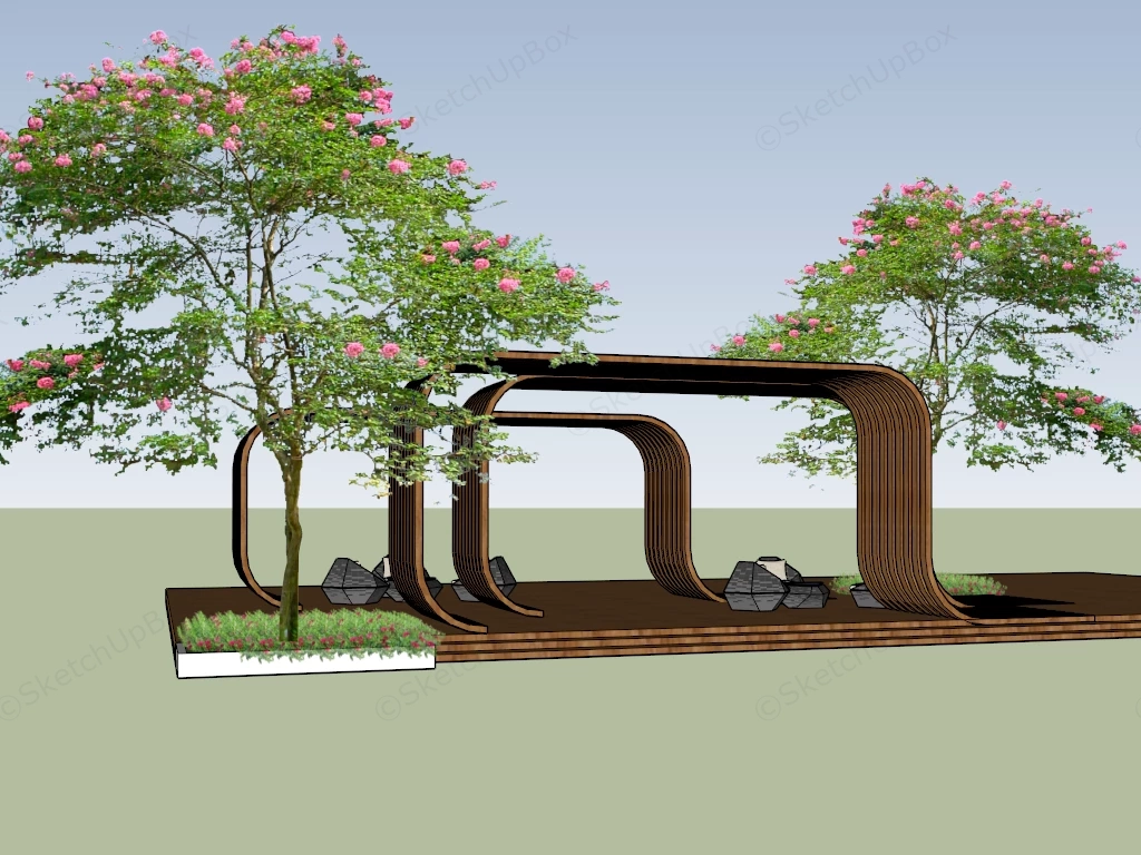Modern Eco Friendly Outdoor Sculptural Wooden Pavilions sketchup model preview - SketchupBox