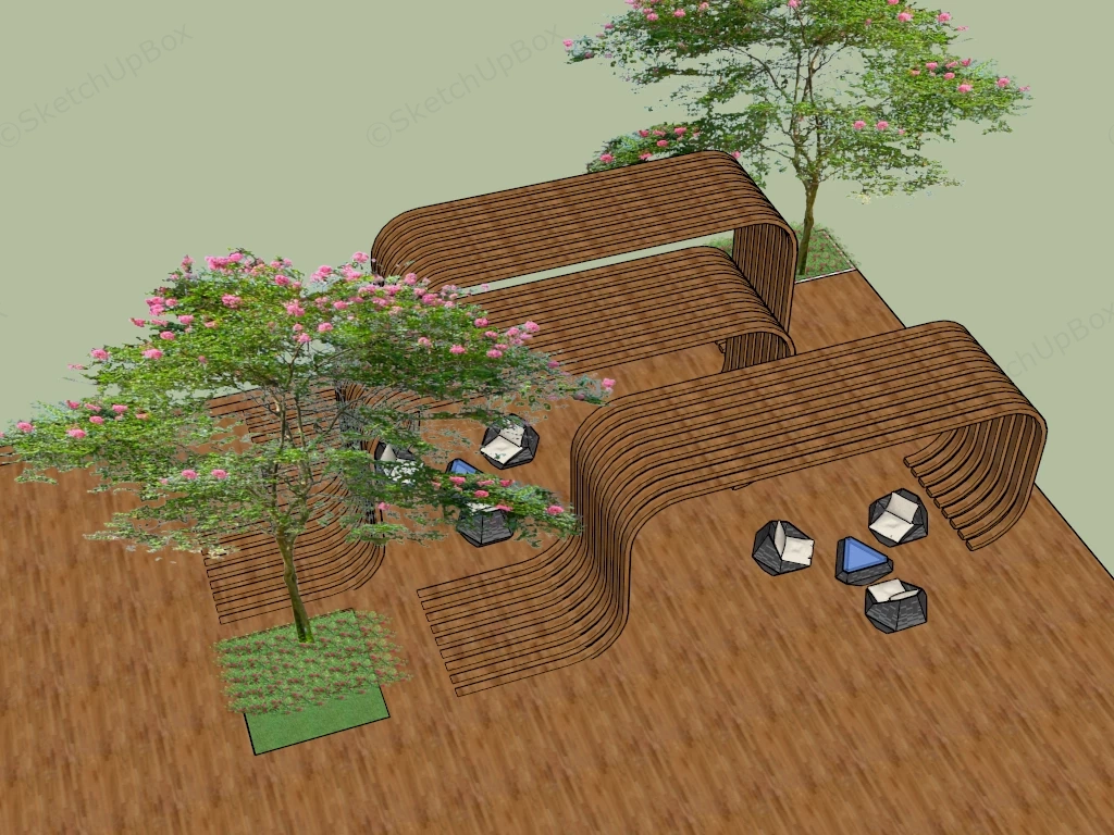 Modern Eco Friendly Outdoor Sculptural Wooden Pavilions sketchup model preview - SketchupBox