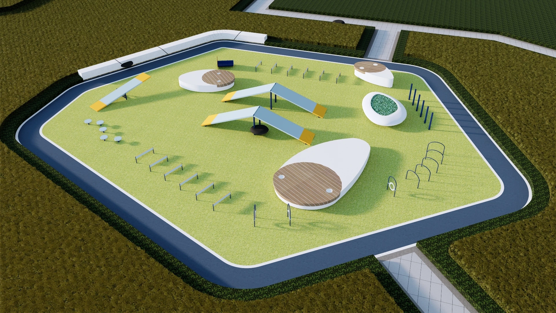 Pentagonal Agility Dog Park sketchup model preview - SketchupBox