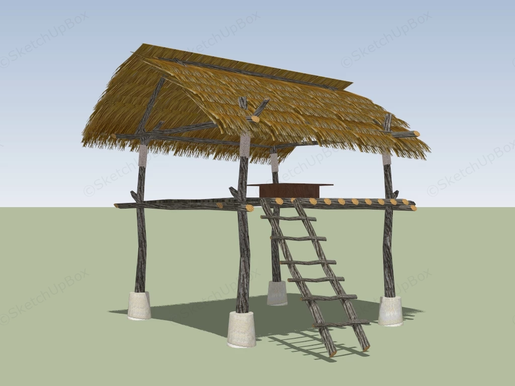 Traditional Thatched Roof Hut sketchup model preview - SketchupBox