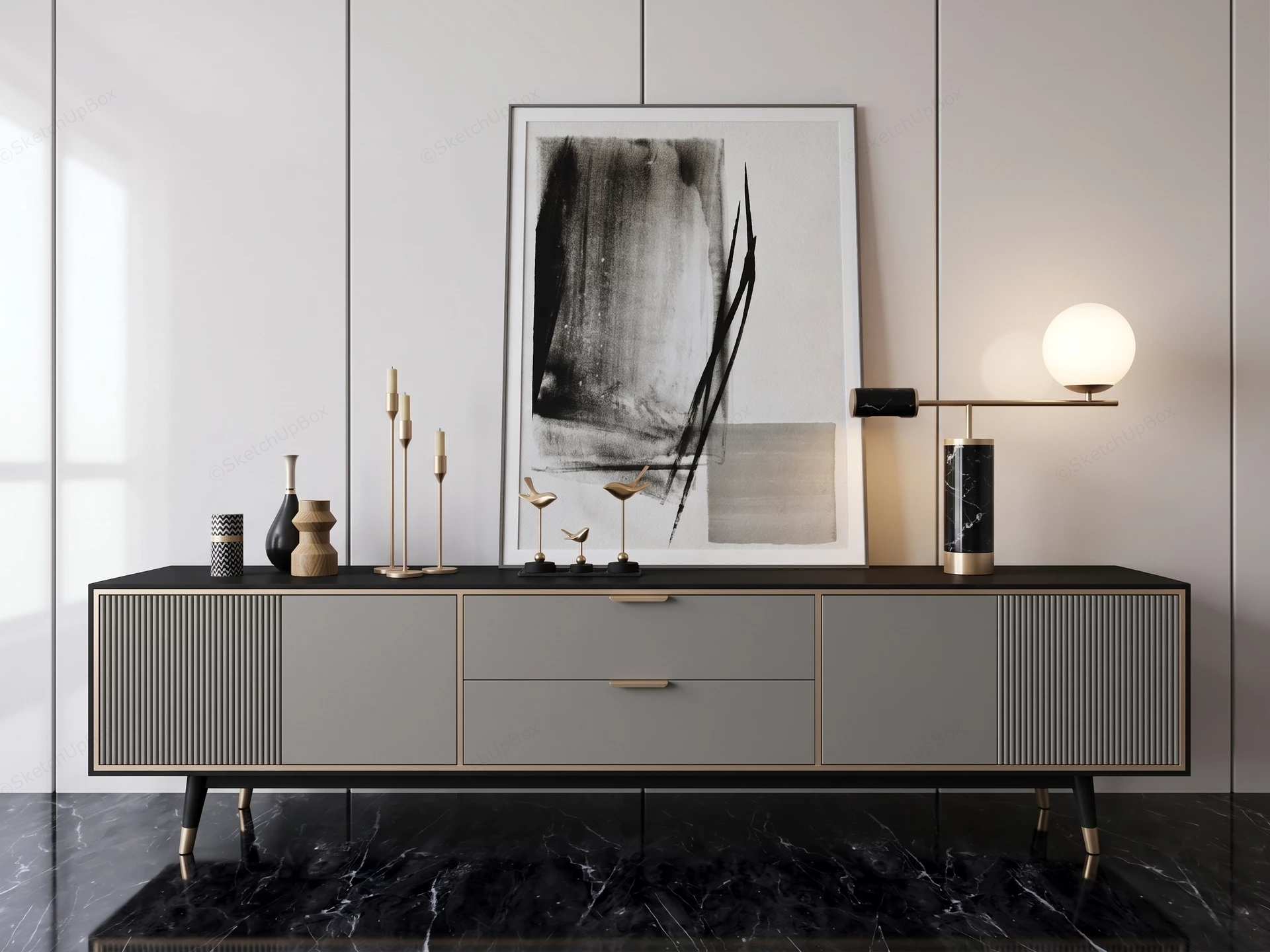 Contemporary Stylized Living Room Credenza Setup sketchup model preview - SketchupBox